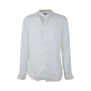 DNL Men's Long Sleeve Band Collar Shirt Men WHITE Shirts